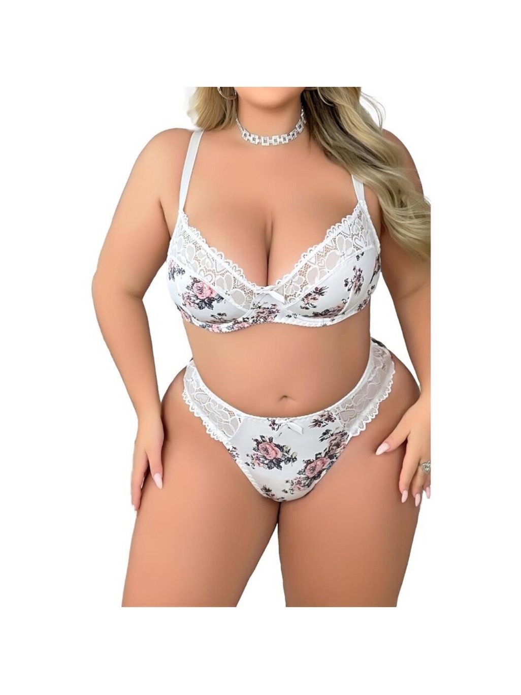 Women's Roses Sexy Lace Push Up Bra & Babydoll Nightwear Lingerie Set